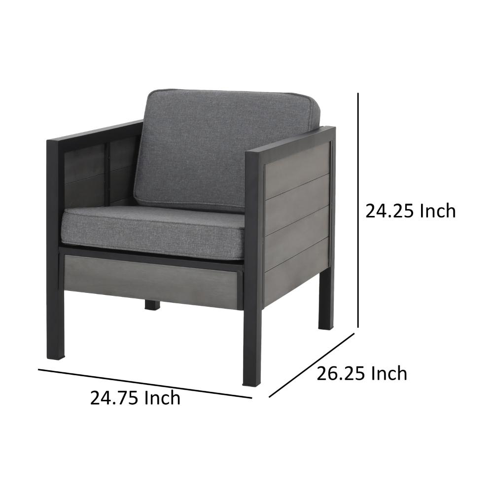 Tomy Outdoor Club Accent Chair Set of 2, Gray Olefin Cushions, Black Iron -BM321319