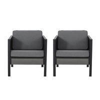 Tomy Outdoor Club Accent Chair Set of 2, Gray Olefin Cushions, Black Iron