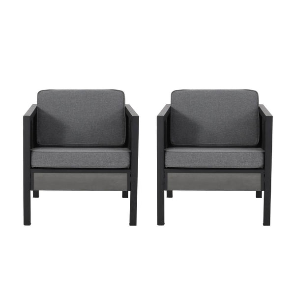 Tomy Outdoor Club Accent Chair Set of 2, Gray Olefin Cushions, Black Iron