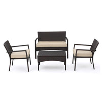 Casie 4pc Outdoor Set, 1 Table 2 Accent Chairs 1 Loveseat, Brown Rattan