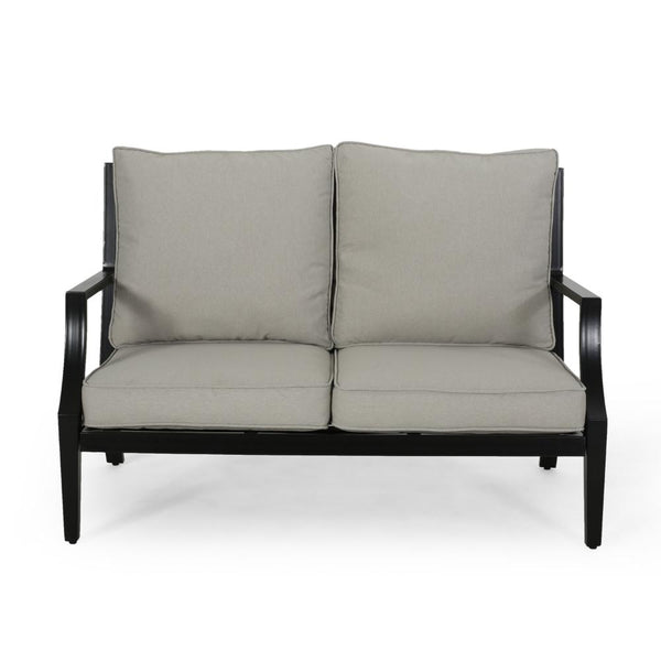 Disa 2pc Loveseat and Coffee Table, Light Beige Cushions, Black Aluminium -BM321323