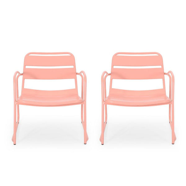 Gigi Outdoor Accent Chair Set of 2, Powder Coated Iron in Peach Finish