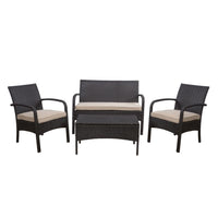 Orry 4pc Outdoor Table Set, 1 Loveseat, 2 Accent Chairs, Tan, Brown Rattan -BM321326