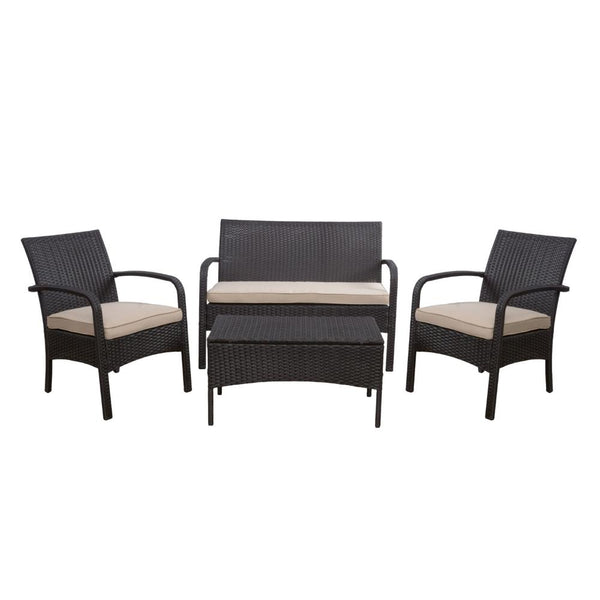 Orry 4pc Outdoor Table Set, 1 Loveseat, 2 Accent Chairs, Tan, Brown Rattan -BM321326