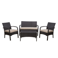 Orry 4pc Outdoor Table Set, 1 Loveseat, 2 Accent Chairs, Tan, Brown Rattan -BM321326