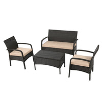 Orry 4pc Outdoor Table Set, 1 Loveseat, 2 Accent Chairs, Tan, Brown Rattan -BM321326