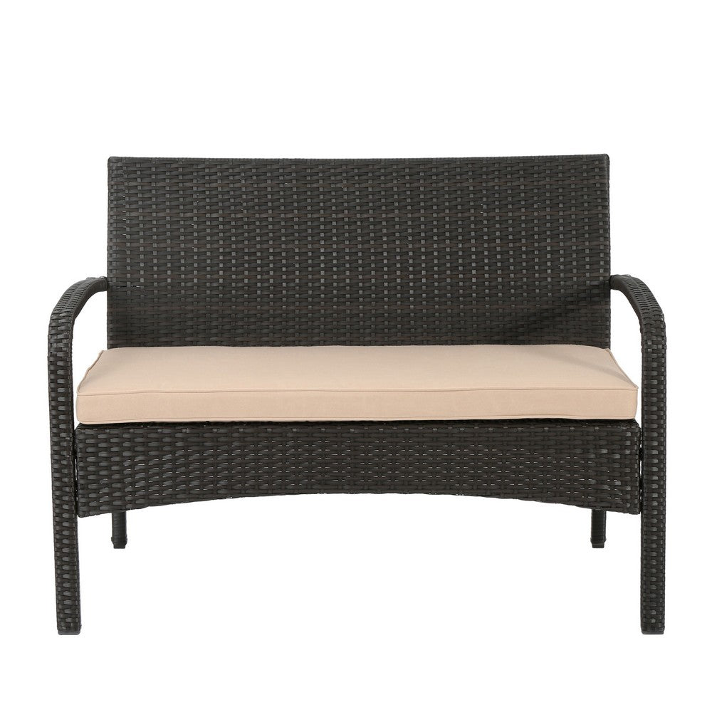Orry 4pc Outdoor Table Set, 1 Loveseat, 2 Accent Chairs, Tan, Brown Rattan -BM321326