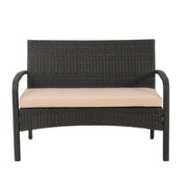 Orry 4pc Outdoor Table Set, 1 Loveseat, 2 Accent Chairs, Tan, Brown Rattan -BM321326