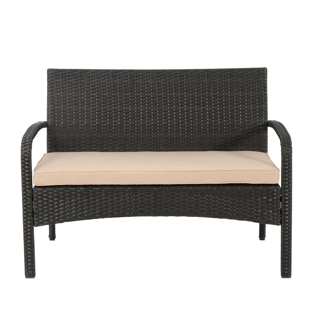 Orry 4pc Outdoor Table Set, 1 Loveseat, 2 Accent Chairs, Tan, Brown Rattan -BM321326
