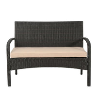 Orry 4pc Outdoor Table Set, 1 Loveseat, 2 Accent Chairs, Tan, Brown Rattan -BM321326