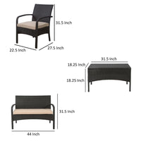 Orry 4pc Outdoor Table Set, 1 Loveseat, 2 Accent Chairs, Tan, Brown Rattan -BM321326