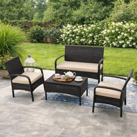 Orry 4pc Outdoor Table Set, 1 Loveseat, 2 Accent Chairs, Tan, Brown Rattan -BM321326