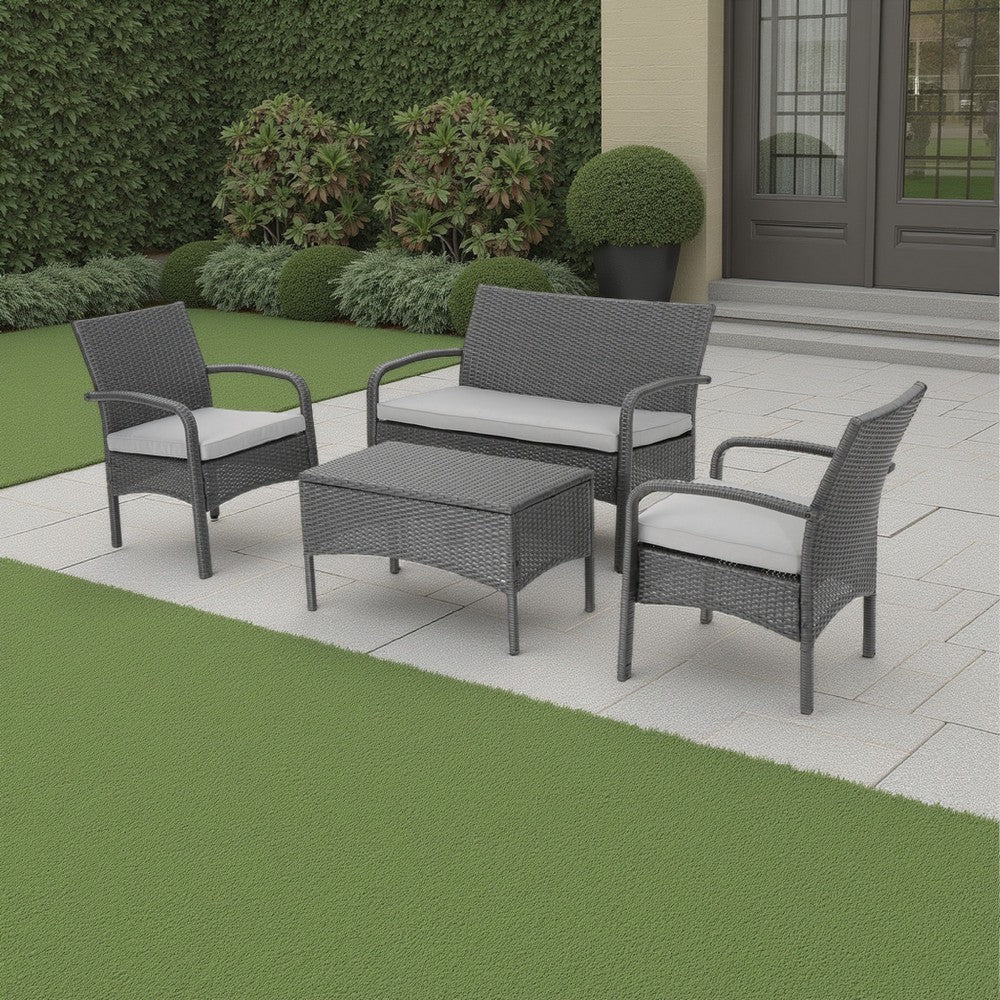Orry 4pc Outdoor Table Set, 1 Loveseat, 2 Accent Chairs, Dark Gray Finish -BM321327