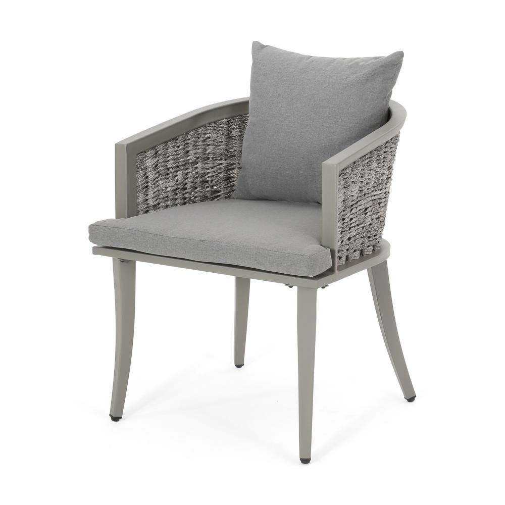 Ruble Accent Chair Set of 2, Gray Waterproof Fabric, Outdoor Rattan, Iron -BM321328