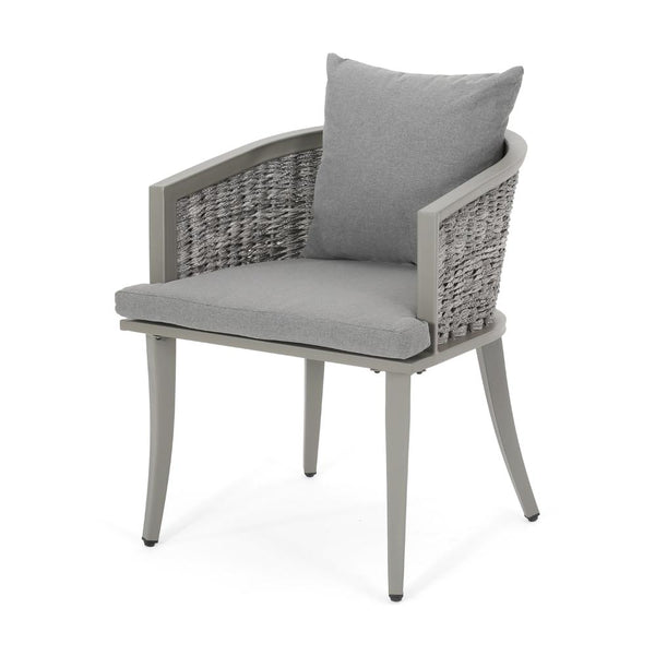Ruble Accent Chair Set of 2, Gray Waterproof Fabric, Outdoor Rattan, Iron -BM321328