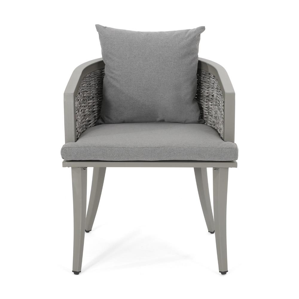Ruble Accent Chair Set of 2, Gray Waterproof Fabric, Outdoor Rattan, Iron -BM321328