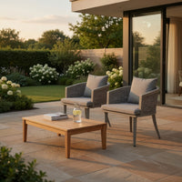 Ruble Accent Chair Set of 2, Gray Waterproof Fabric, Outdoor Rattan, Iron -BM321328