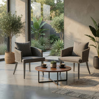 Ruble Accent Chair Set of 2, Gray Waterproof Fabric, Outdoor Rattan, Iron -BM321328