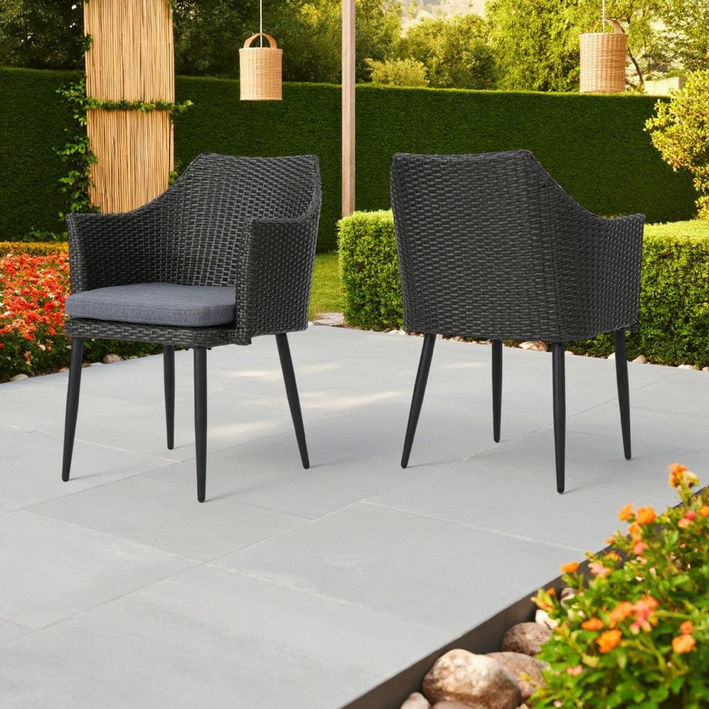 Kenny Outdoor Accent Chair Set of 2, Gray Polyester, PE Rattan, Iron -BM321330