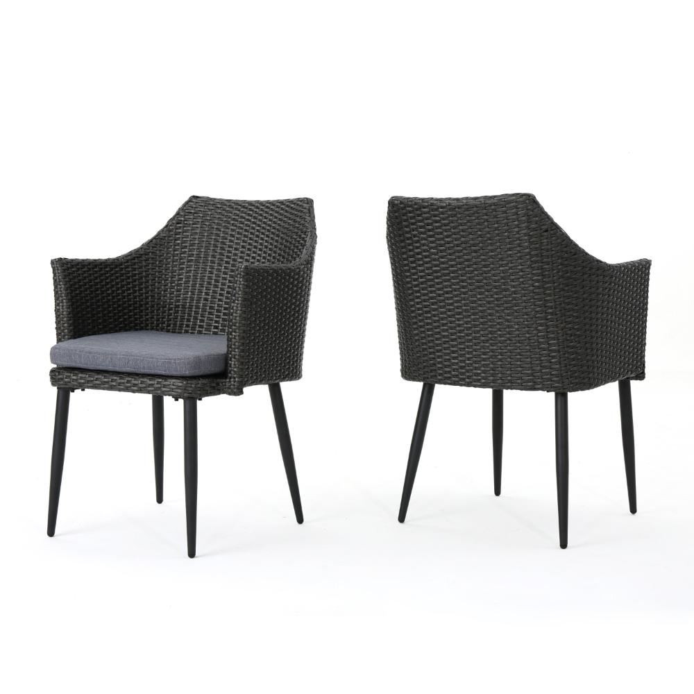Kenny Outdoor Accent Chair Set of 2, Gray Polyester, PE Rattan, Iron