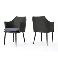 Kenny Outdoor Accent Chair Set of 2, Gray Polyester, PE Rattan, Iron