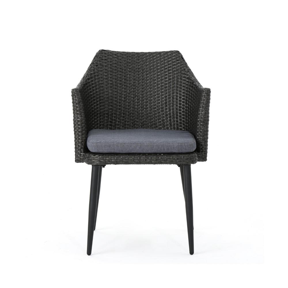 Kenny 3pc Outdoor Accent Chair Set with 1 Table, Blue, Gray PE Rattan, Iron -BM321331