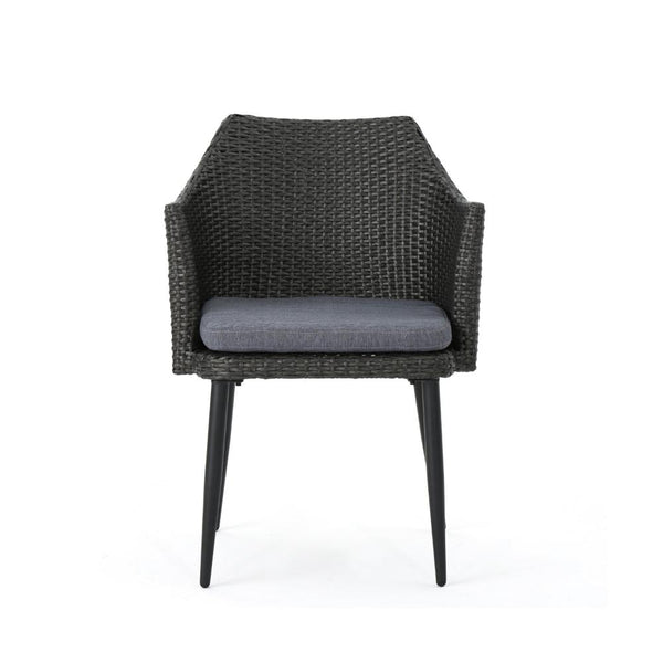 Kenny 3pc Outdoor Accent Chair Set with 1 Table, Blue, Gray PE Rattan, Iron -BM321331