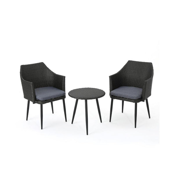 Kenny 3pc Outdoor Accent Chair Set with 1 Table, Blue, Gray PE Rattan, Iron -BM321331