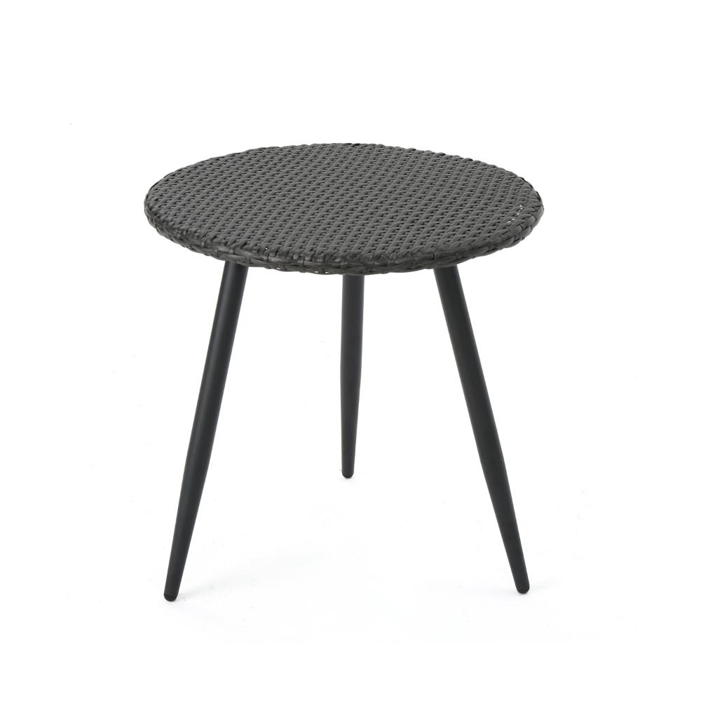 Kenny 3pc Outdoor Accent Chair Set with 1 Table, Blue, Gray PE Rattan, Iron -BM321331