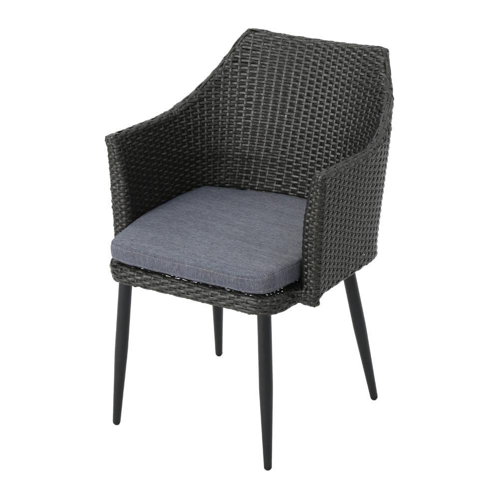 Kenny 3pc Outdoor Accent Chair Set with 1 Table, Blue, Gray PE Rattan, Iron -BM321331