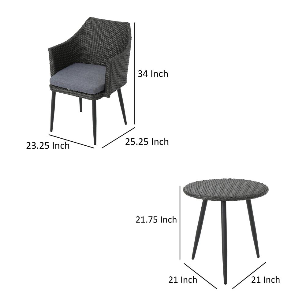 Kenny 3pc Outdoor Accent Chair Set with 1 Table, Blue, Gray PE Rattan, Iron -BM321331