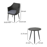 Kenny 3pc Outdoor Accent Chair Set with 1 Table, Blue, Gray PE Rattan, Iron -BM321331