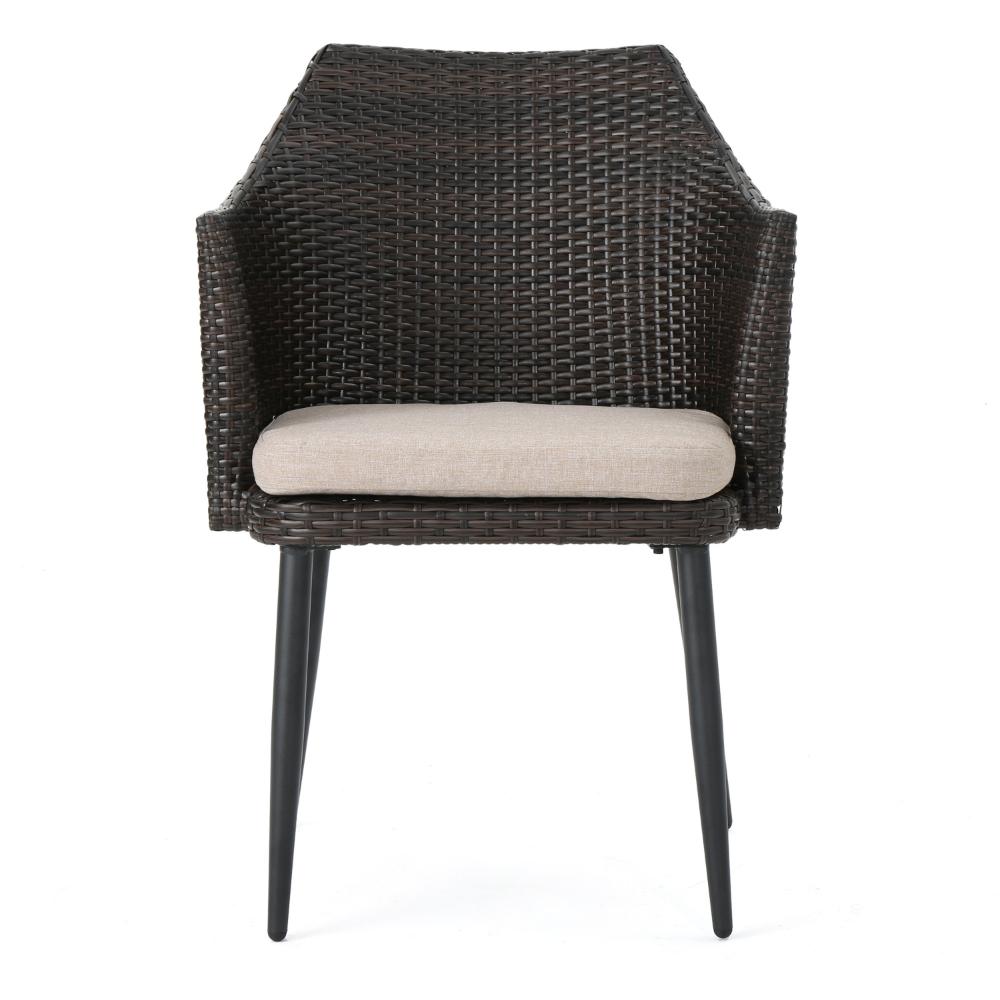Kenny 3pc Outdoor Accent Chair Set, 1 Table, White, Brown Rattan, Iron -BM321332