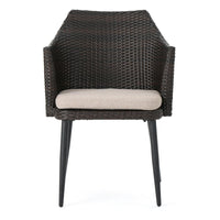 Kenny 3pc Outdoor Accent Chair Set, 1 Table, White, Brown Rattan, Iron -BM321332