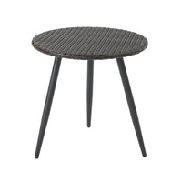 Kenny 3pc Outdoor Accent Chair Set, 1 Table, White, Brown Rattan, Iron -BM321332