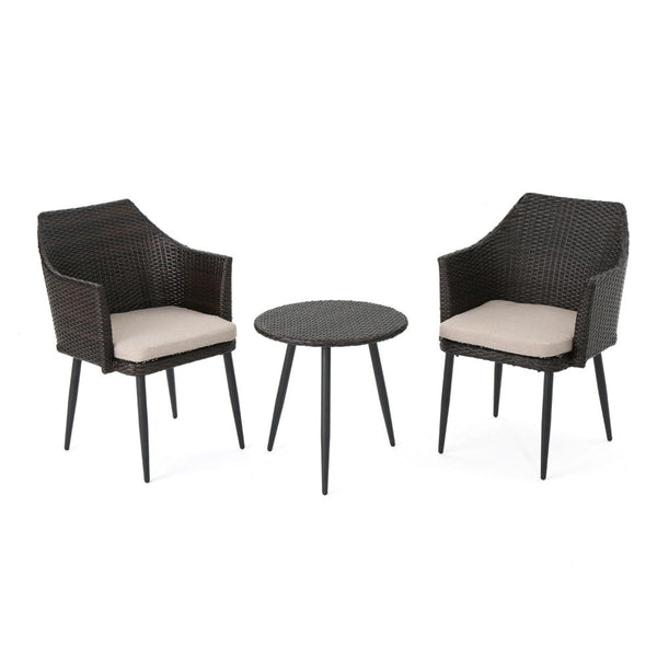 Kenny 3pc Outdoor Accent Chair Set, 1 Table, White, Brown Rattan, Iron -BM321332