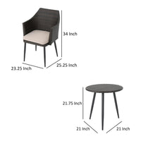 Kenny 3pc Outdoor Accent Chair Set, 1 Table, White, Brown Rattan, Iron -BM321332