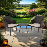 Kenny 3pc Outdoor Accent Chair Set, 1 Table, White, Brown Rattan, Iron -BM321332