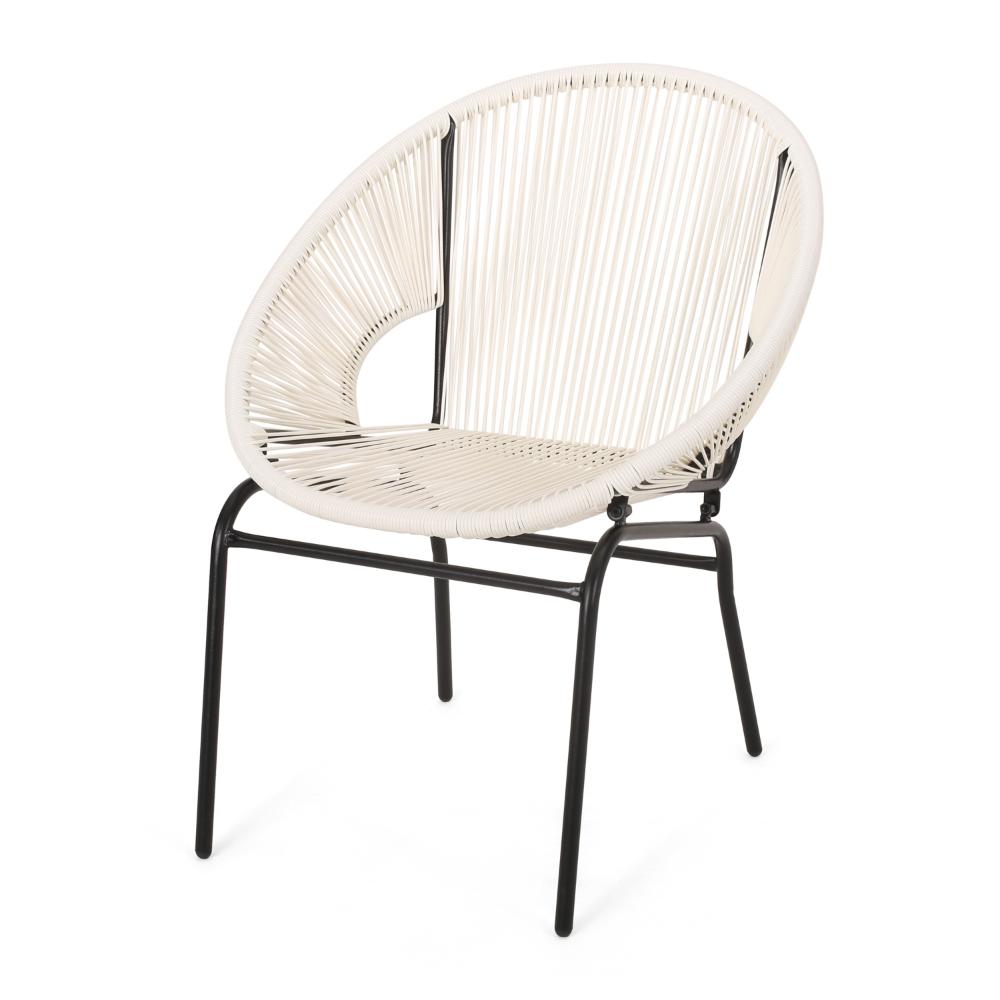 Sanu Outdoor Accent Chair Set of 2, White PE Rattan, Black Iron, Round Back -BM321333