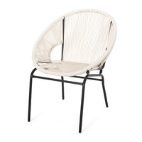 Sanu Outdoor Accent Chair Set of 2, White PE Rattan, Black Iron, Round Back -BM321333