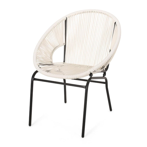 Sanu Outdoor Accent Chair Set of 2, White PE Rattan, Black Iron, Round Back -BM321333