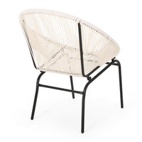 Sanu Outdoor Accent Chair Set of 2, White PE Rattan, Black Iron, Round Back -BM321333