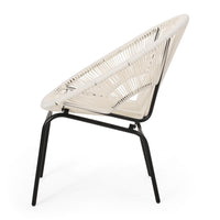 Sanu Outdoor Accent Chair Set of 2, White PE Rattan, Black Iron, Round Back -BM321333