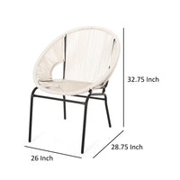 Sanu Outdoor Accent Chair Set of 2, White PE Rattan, Black Iron, Round Back -BM321333