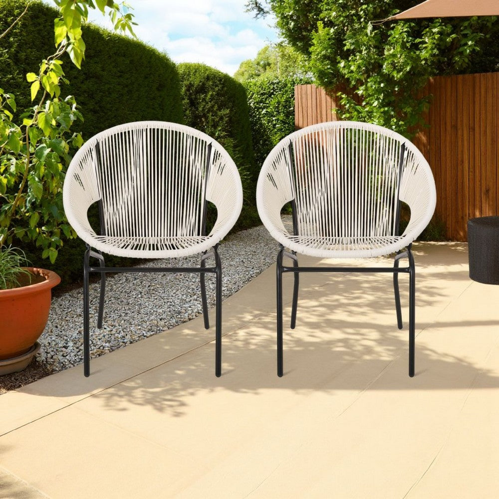 Sanu Outdoor Accent Chair Set of 2, White PE Rattan, Black Iron, Round Back -BM321333