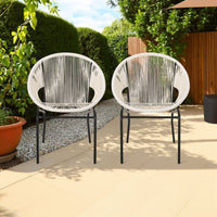 Sanu Outdoor Accent Chair Set of 2, White PE Rattan, Black Iron, Round Back -BM321333