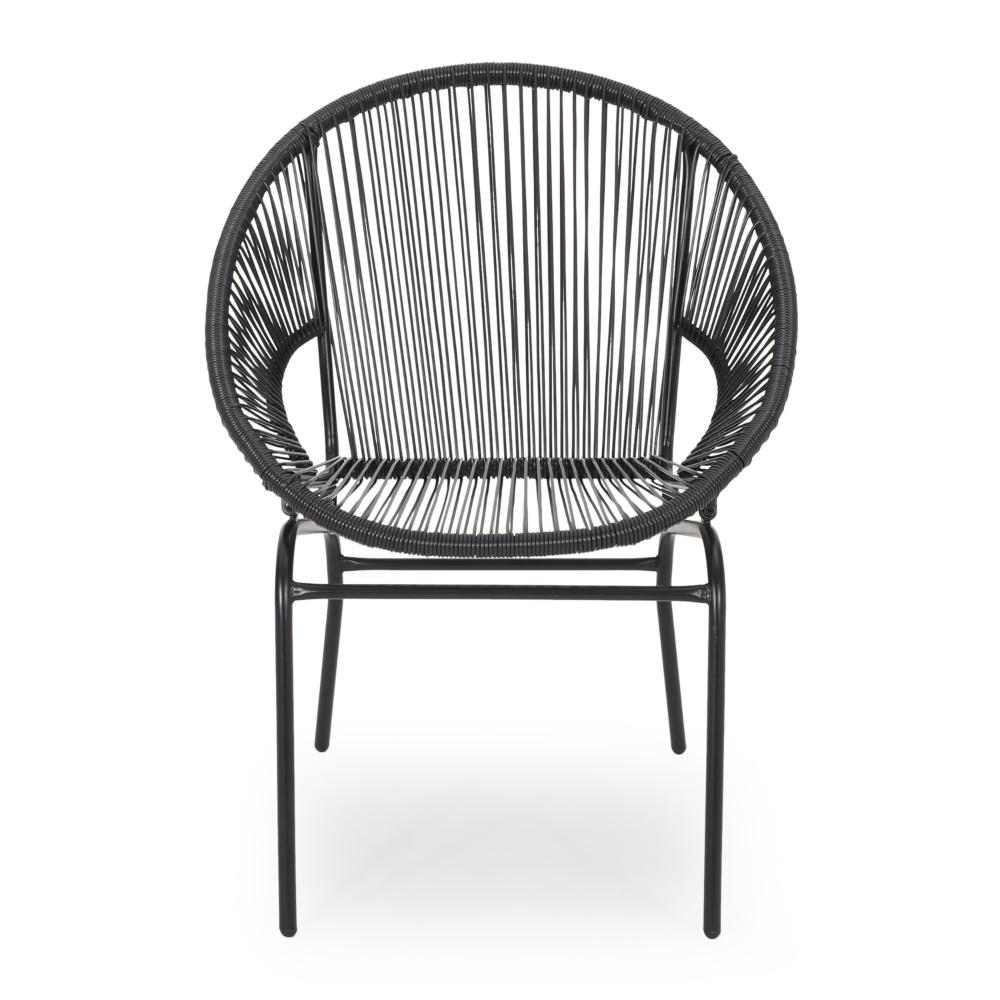 Sanu Outdoor Accent Chair Set of 2, PE Rattan, Black Iron, Round Backrests -BM321334