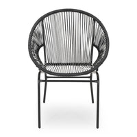 Sanu Outdoor Accent Chair Set of 2, PE Rattan, Black Iron, Round Backrests -BM321334