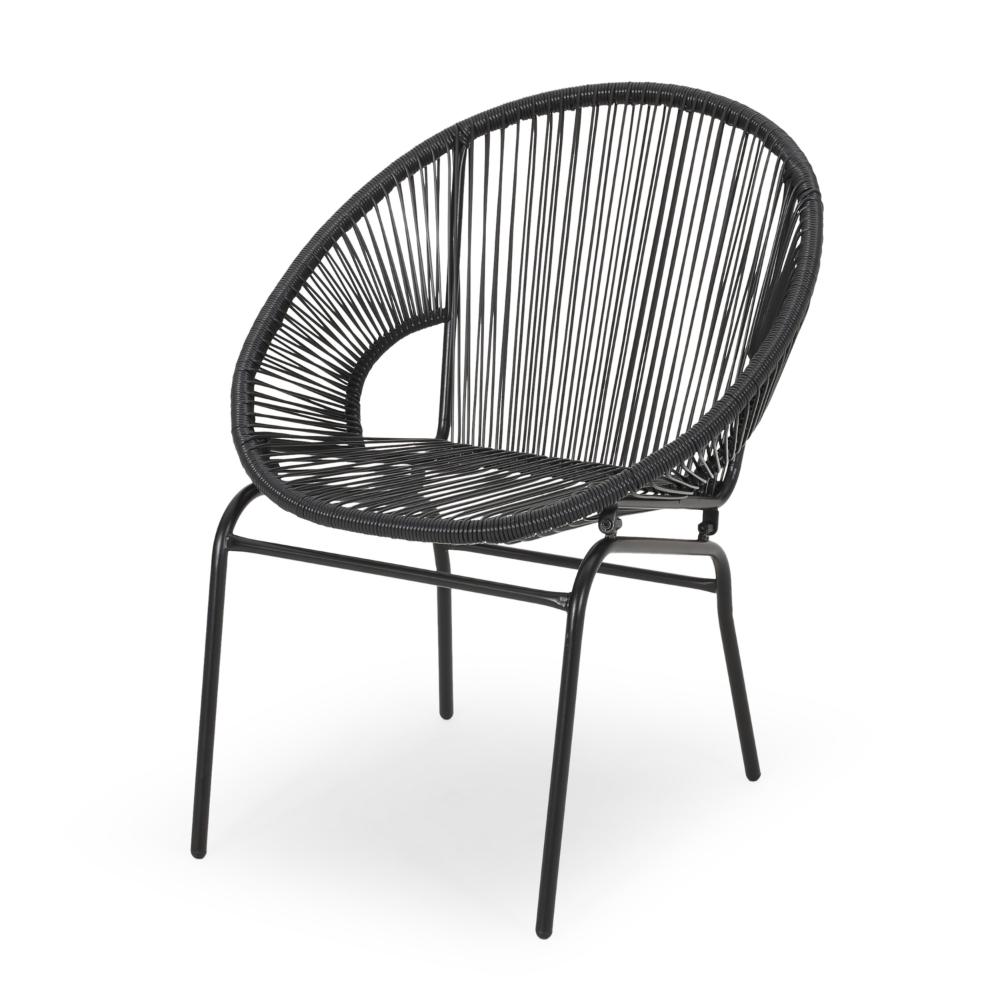 Sanu Outdoor Accent Chair Set of 2, PE Rattan, Black Iron, Round Backrests -BM321334