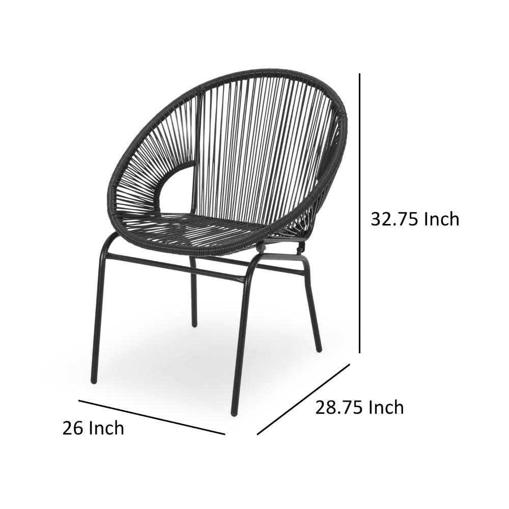 Sanu Outdoor Accent Chair Set of 2, PE Rattan, Black Iron, Round Backrests -BM321334